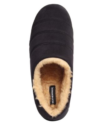 Men's Microsuede Puffer Clog with Tipped Shearling Faux Fur Lining Indoor-Outdoor Sole Slipper