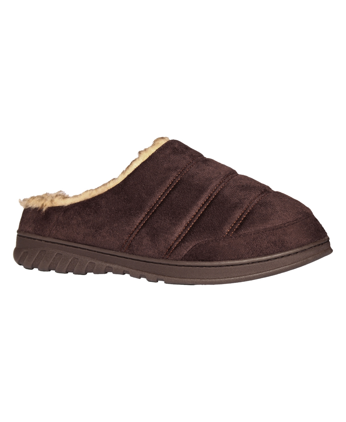 Weatherproof Men's Microsuede Puffer Clog With Tipped Shearling Faux Fur Lining Indoor-outdoor Sole Shoe In Brown