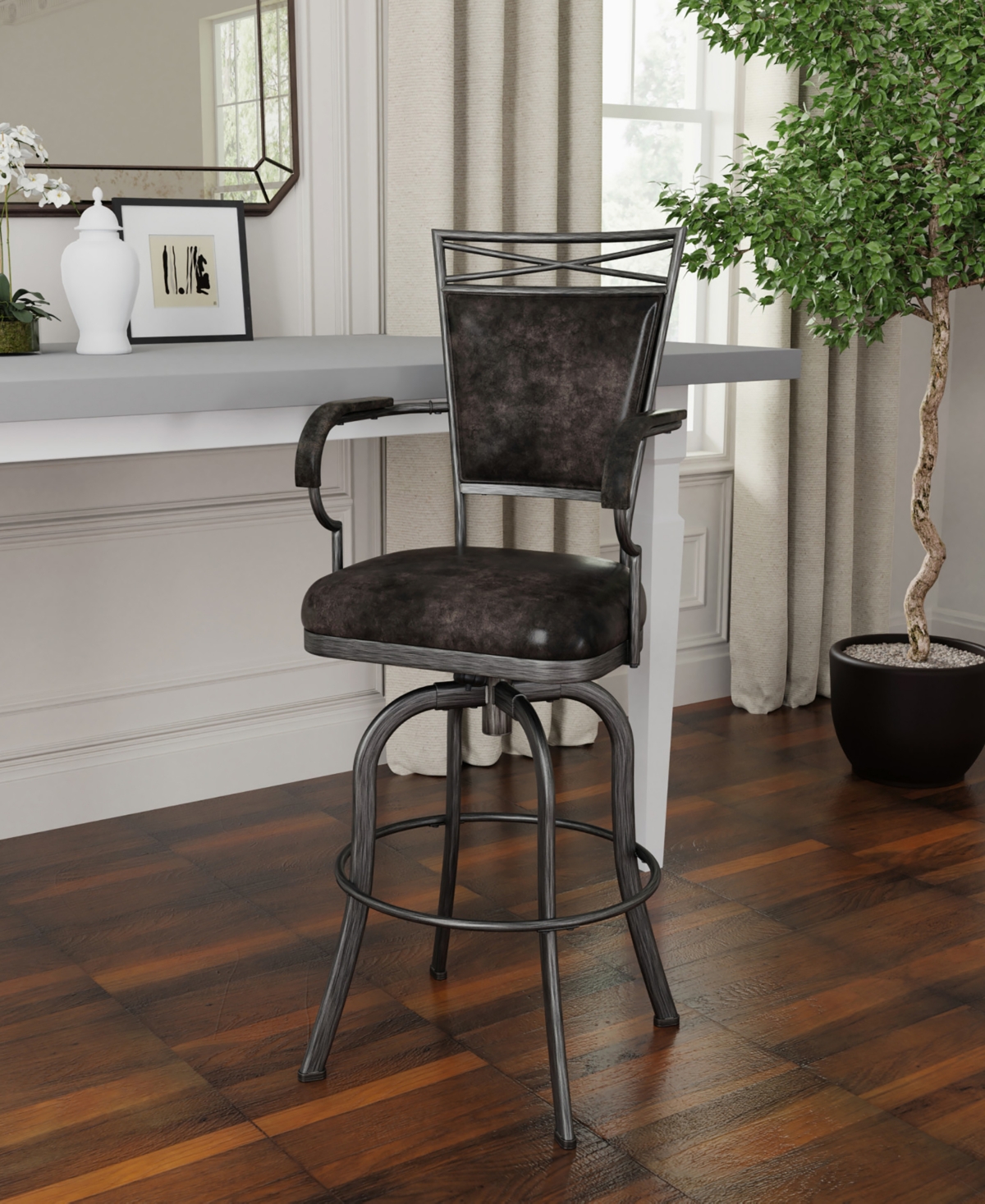 Hillsdale 44.5" Metal Bridgetown Counter Height Swivel Stool In Pewter