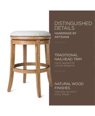 Alexander Backless Bar Stool in Weathered Oak Finish w/ Sand Color Fabric Upholstery