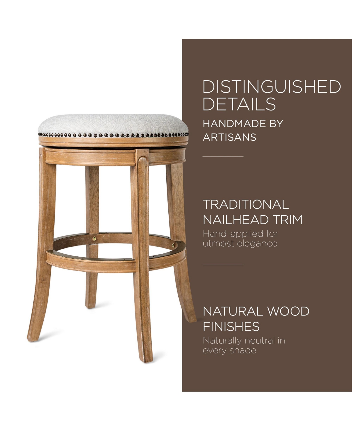 Maven Lane Alexander Backless Bar Stool w/ Sand Color Fabric Upholstery - Weathered oak finish