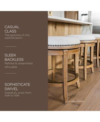 Alexander Backless Bar Stool in Weathered Oak Finish w/ Sand Color Fabric Upholstery