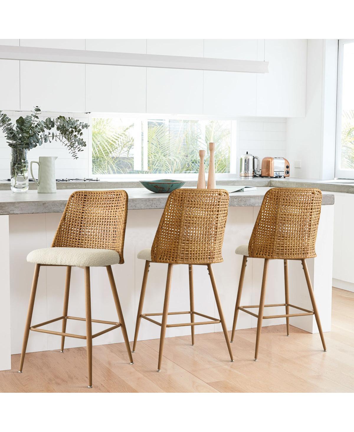 Maison Boucle 27 Inch Rattan Boucle Counter Stool Set Of 3-Maison Boucle