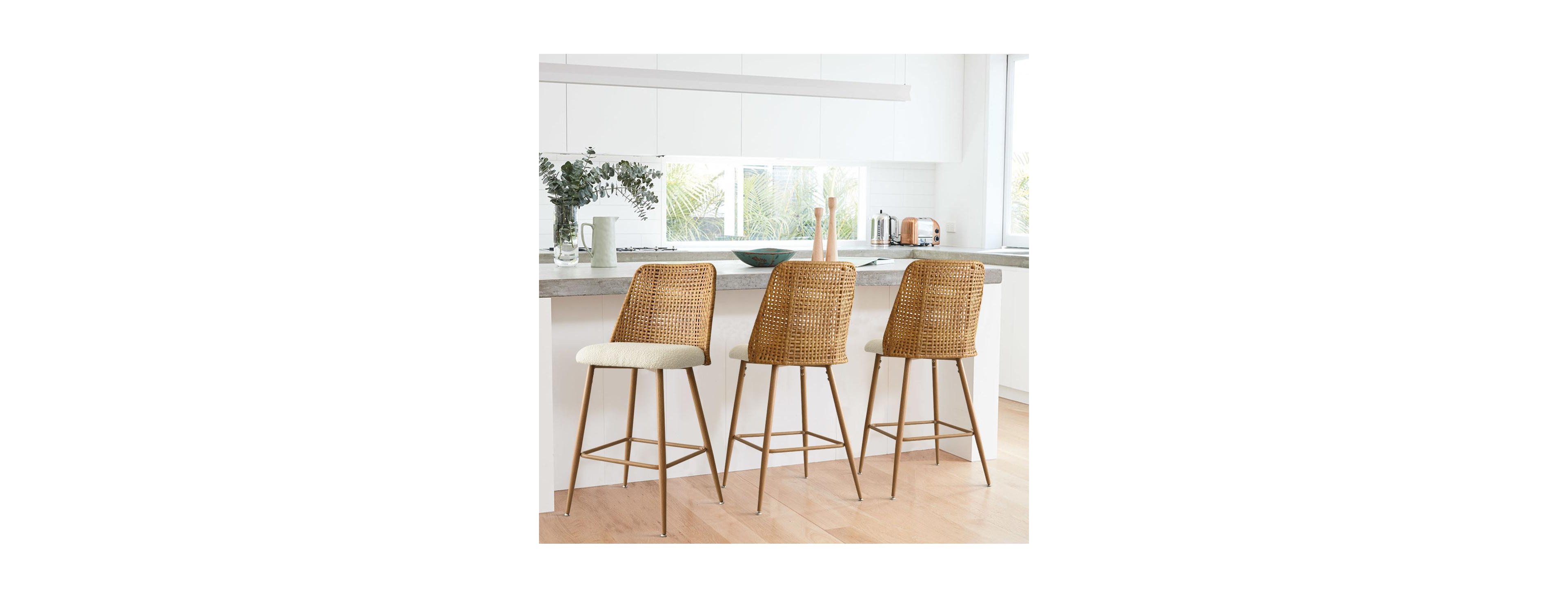 27 Inch Faux Rattan Boucle Counter Stools Set Of 3-Maison Boucle