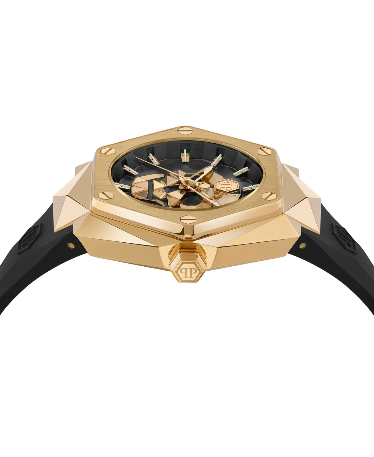 Philipp Plein Women's Skull Spikes Black Silicone Strap Watch 40mm In Gold
