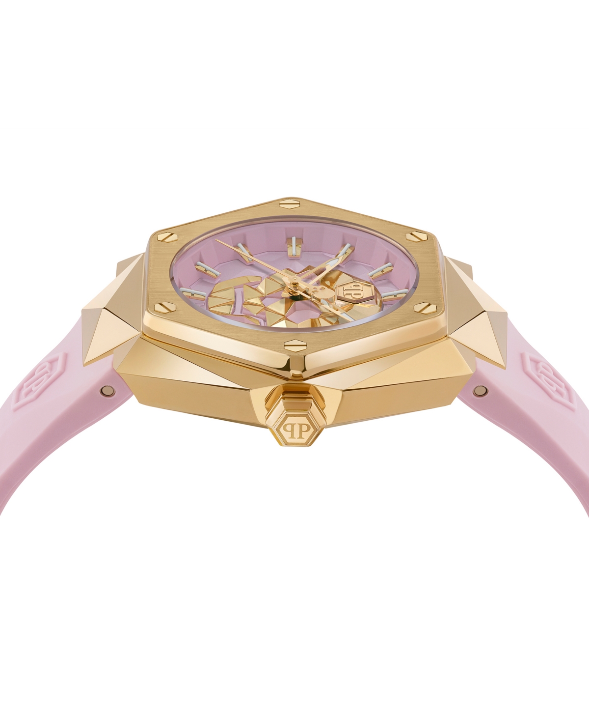 Philipp Plein Women's Skull Spikes Pink Silicone Strap Watch 40mm In Gold
