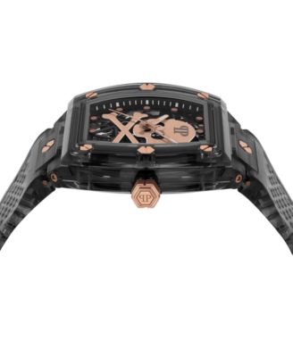 Men's Automatic Skeleton Gray TPU Strap Watch 44x56mm