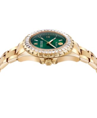 Women's Plein Heaven Crystal Gold Ion Plated Stainless Steel Bracelet Watch 38mm