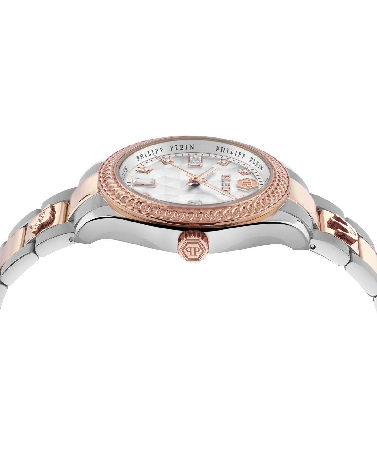 Philipp Plein Two-tone Crystal-accented Timepiece With Deployant Buckle In Silver