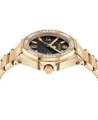 Women's Lady Royal Crystal Gold Ion Plated Stainless Steel Bracelet Watch 39mm