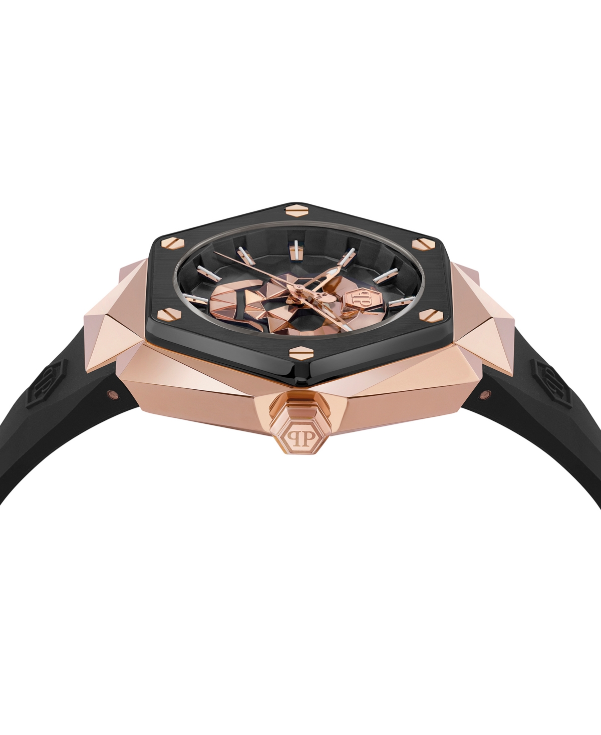 PHILIPP PLEIN MEN'S THE SKULL SPIKES BLACK SILICONE STRAP WATCH 45MM 