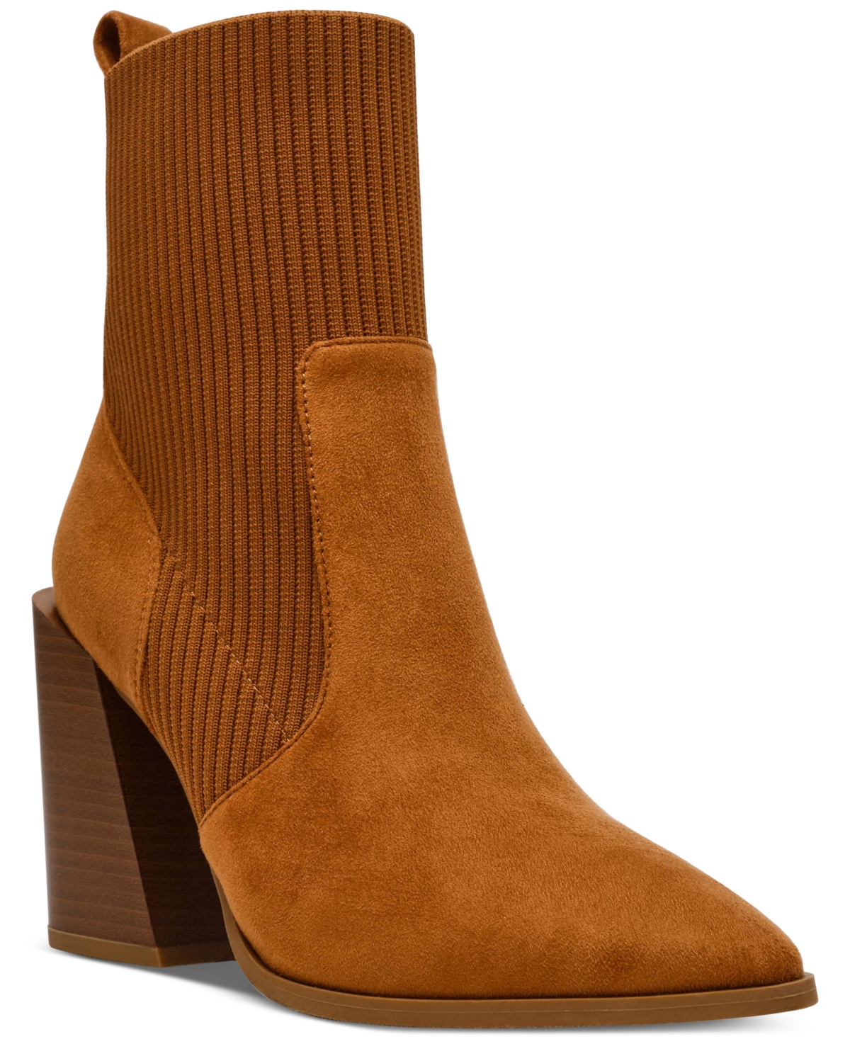 Wild Pair Trinityy Pointed-toe Pull-on Knit Dress Booties, Created For Macy's In Cognac Micro
