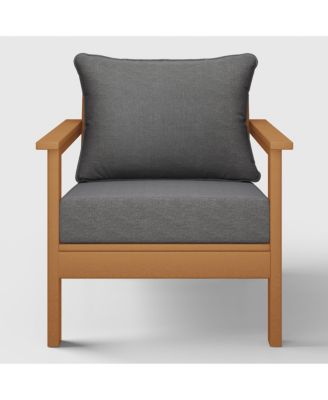 Outdoor Modern HDPE Patio Teak Club Chair with Deep Seat Cushions