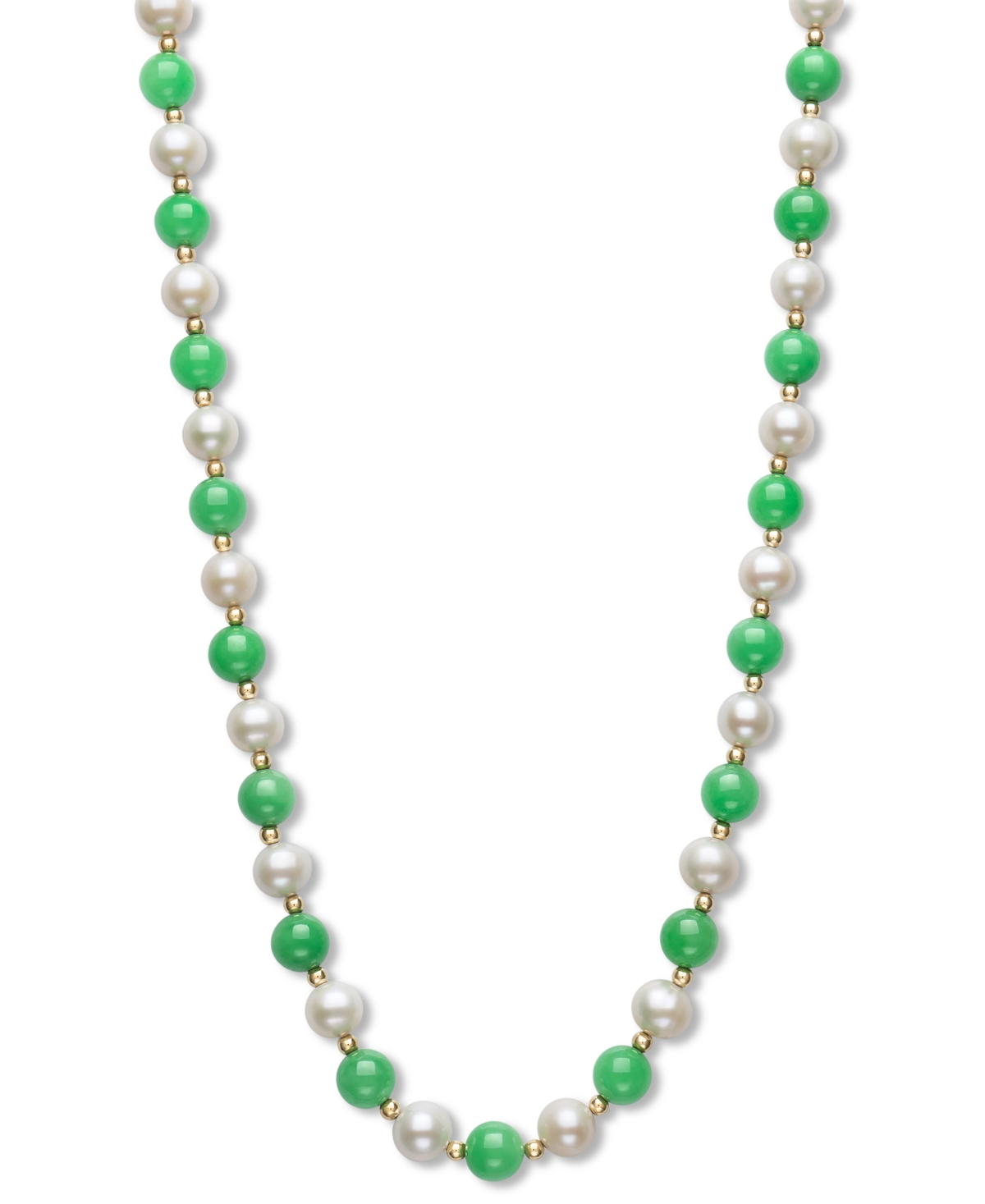 Macy's Dyed Green Jade & Freshwater Pearl (7-1/2mm) 18" Collar Necklace In 14k Gold In Yellow Gold