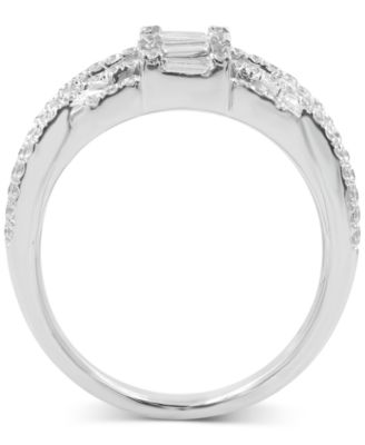 Diamond Round & Baguette Crossover Wide Statement Ring (1-3/4 ct. t.w.) in 14k White Gold