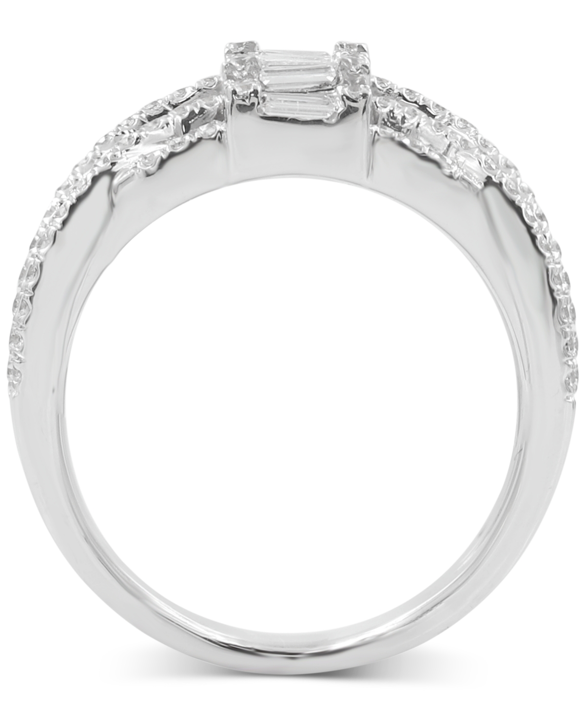 Macy's Diamond Round & Baguette Crossover Wide Statement Ring (1-3/4 Ct. T.w.) In 14k White Gold In White Gold