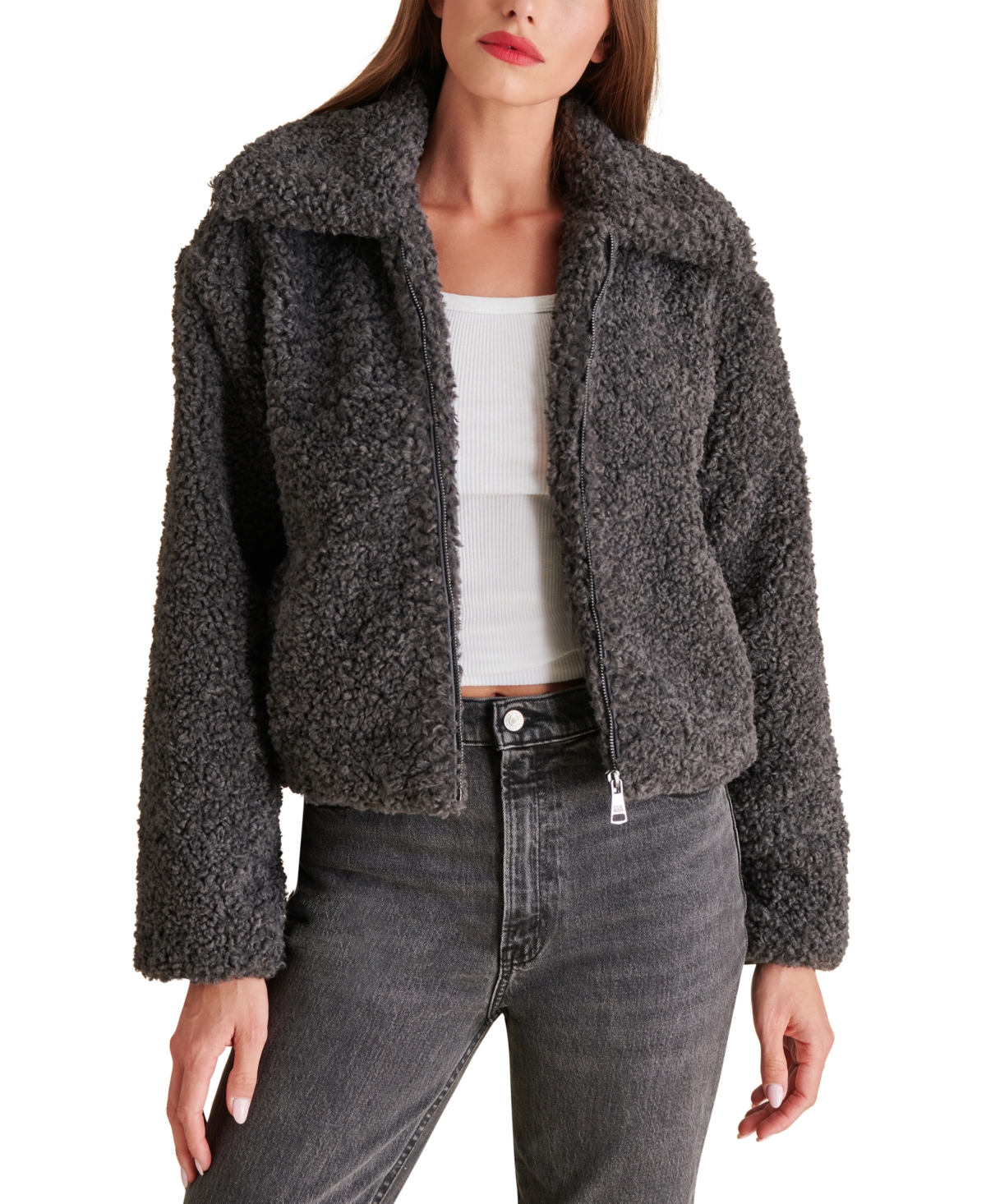 Steve Madden Pippin Faux Shearling Jacket In Forged Iron