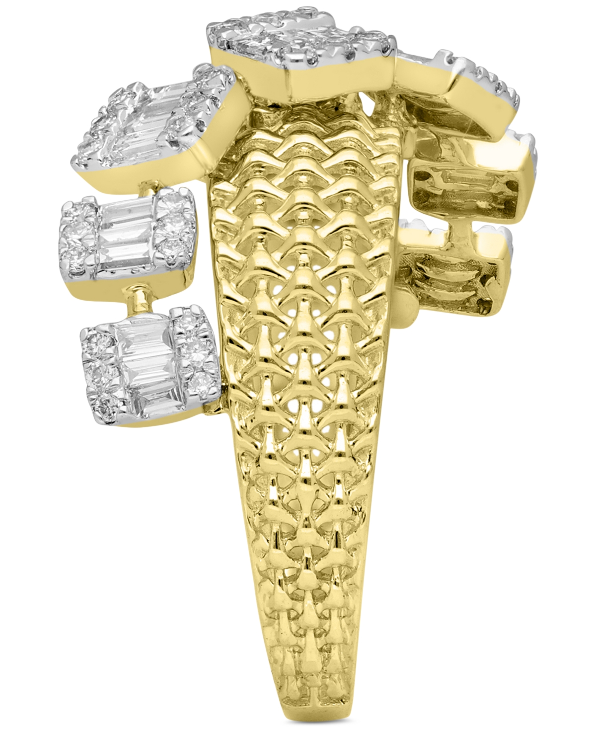 Macy's Diamond Round & Baguette Crossover Statement Ring (3/4 Ct. Tw) In 14k White Or Yellow Gold In Yellow Gold