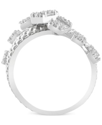 Diamond Round & Baguette Crossover Statement Ring (3/4 ct. tw) in 14k White or Yellow Gold