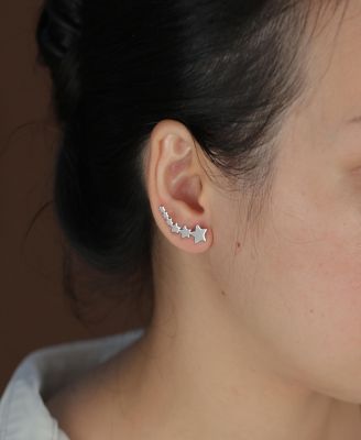 USA Patriotic Celestial Shooting Star Ear Pin Climbers Earrings Wrap Crawlers 14K Gold Plated .925 Sterling Silver