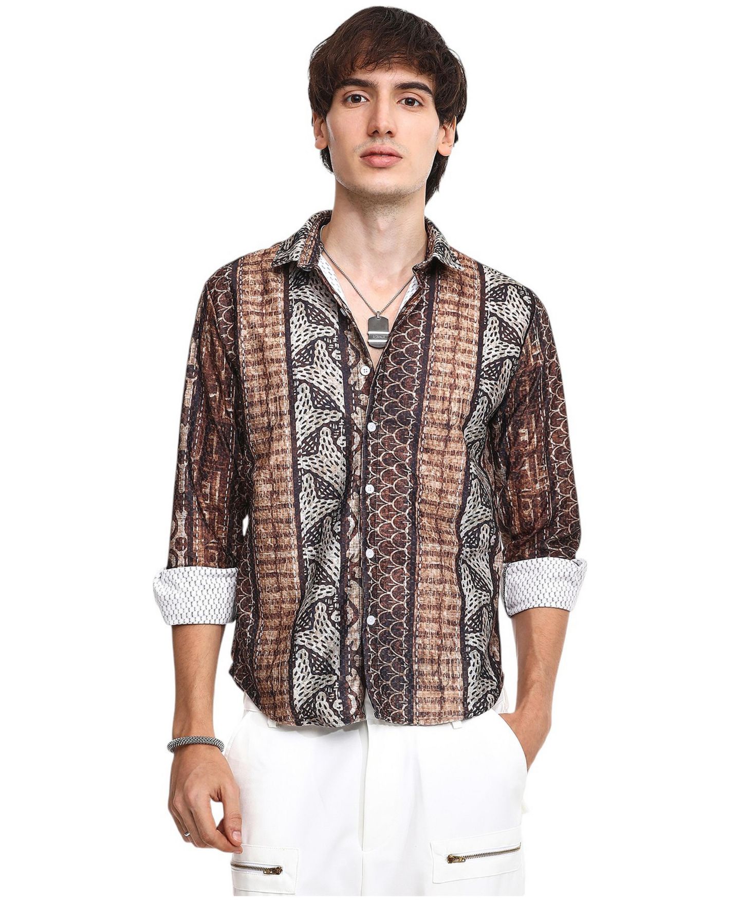 Мужская рубашка Cahoot Campus Sutra Chocolate Brown Folk Print, цвет: Коричневый — фото 1