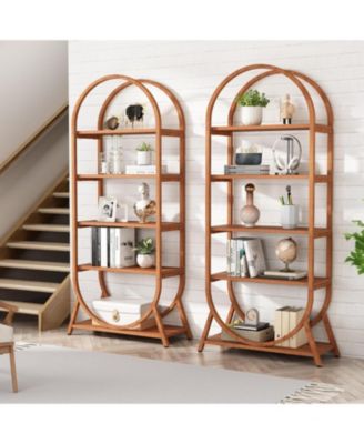 5-Tier Tall Arched Metal Frame Freestanding Bookshelf Display Rack Shelving Unit for Office, Bedroom, or Living Room (2PCS)