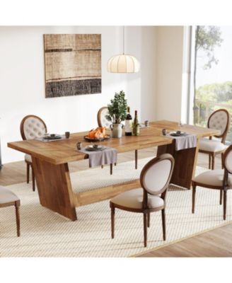 70.87-Inch Wood Dining Room Table for 6-8 People, Rectangular Farmhouse Kitchen Table with Solid Pedestal, Rustic Long Dinner Table