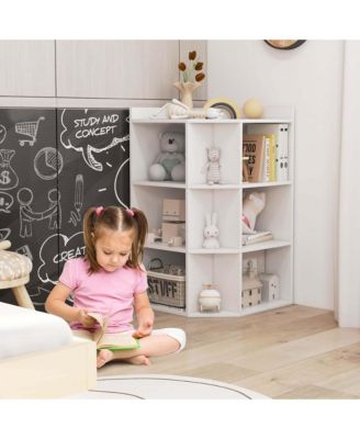 20" MDF Wood 3-Tier Kids Corner Toy Storage Cabinet 9 Cubbies + USB Ports & Outlets Multi-Functional Organizer for Playroom