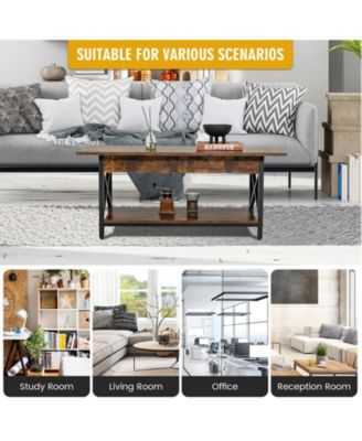 Coffee Table Industrial 2-Tier w/ Storage Shelf &Storage Shelf for Living Room Rustic Brown