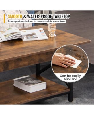 Coffee Table Industrial 2-Tier w/ Storage Shelf &Storage Shelf for Living Room Rustic Brown