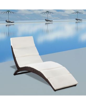 Folding Sun Lounger with Cushion Poly Rattan Brown
