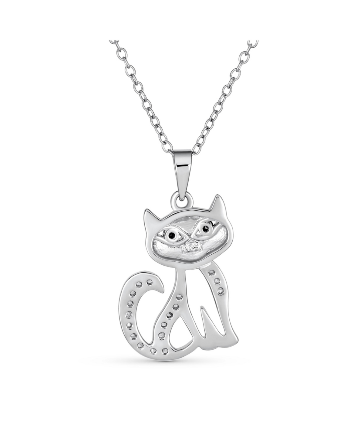 Bling Jewelry Cute Sitting Kitty Cubic Zirconia Pave Cz Pet Kitten Cat Pendant Necklace For Women .925 Sterling Silver