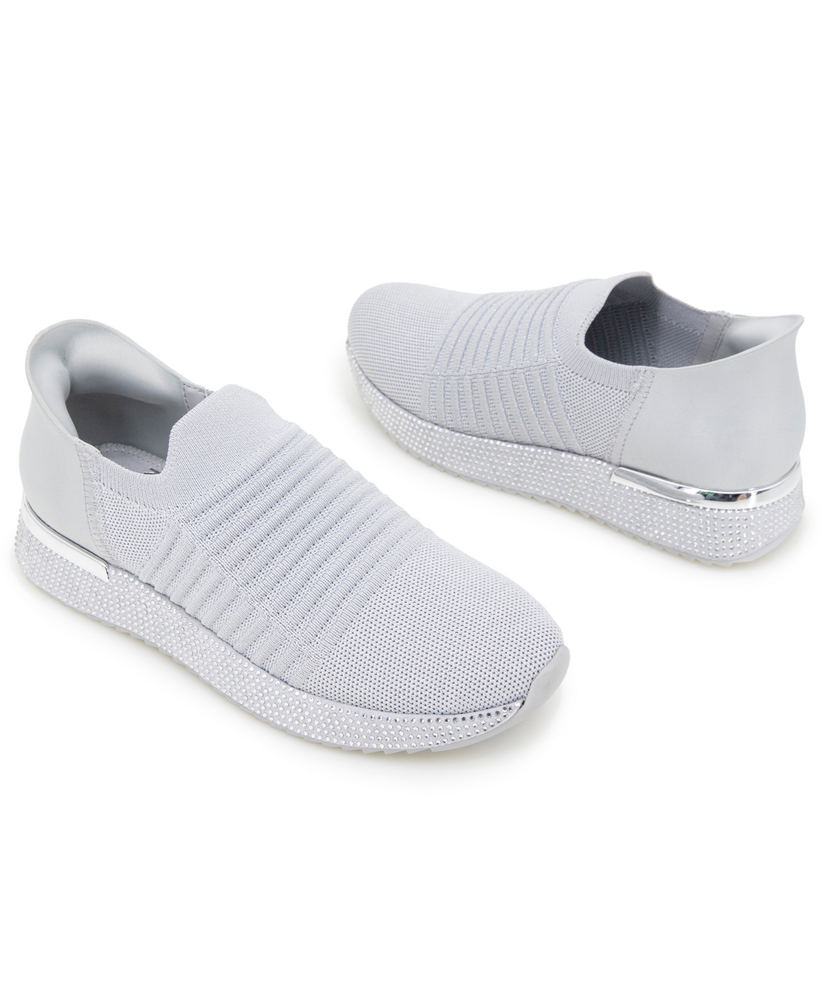Kenneth Cole Reaction Women's Cameron Ez On Knit Almond Toe Sneakers In Grey
