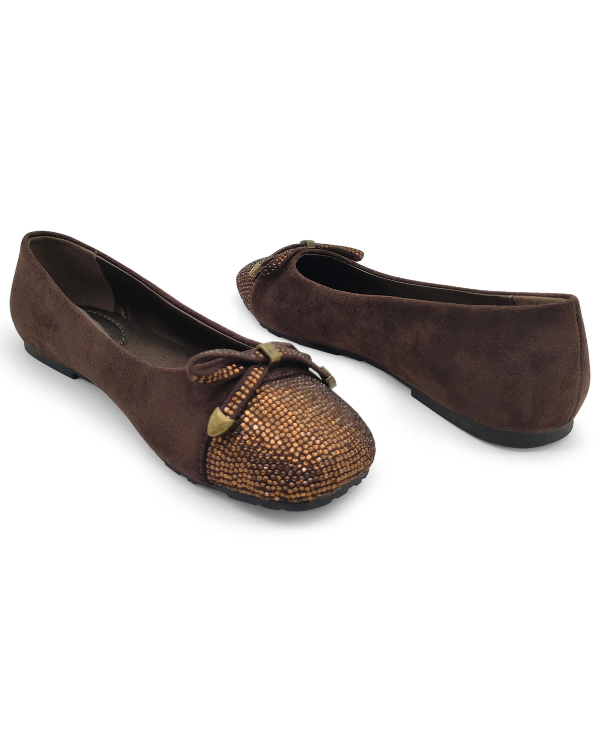 Kenneth Cole Reaction Womens Embellished Faux Suede Ballet Flats In Chocolate