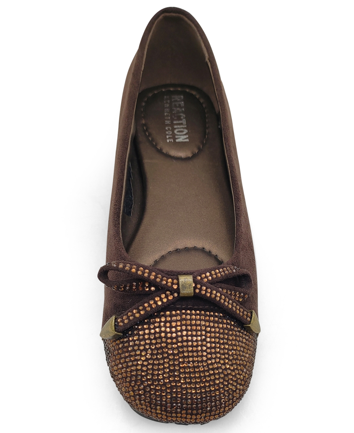Kenneth Cole Reaction Womens Embellished Faux Suede Ballet Flats In Chocolate