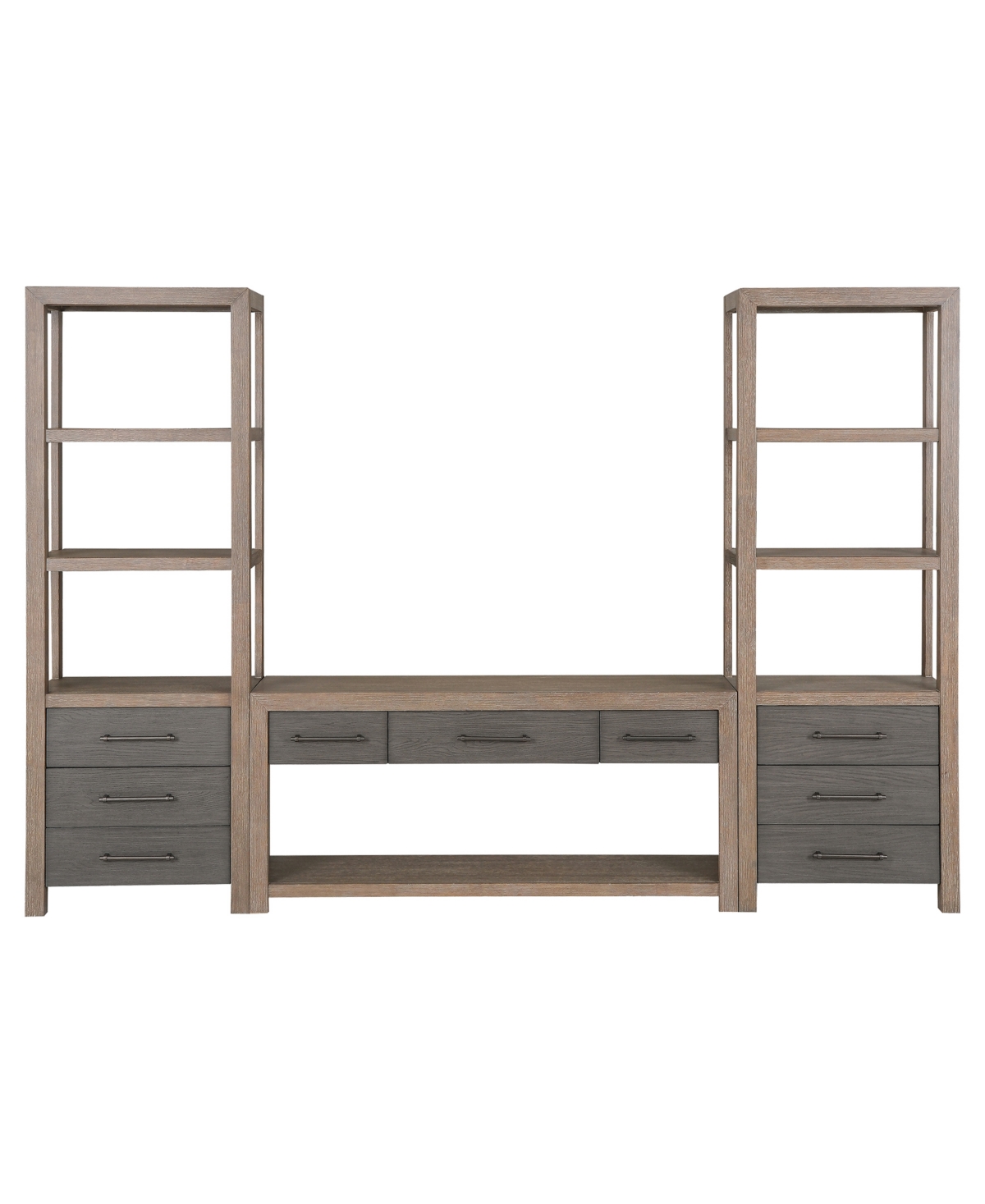 Macy's Portmore 60" Wood 3pc Tv Console Set (60" Console, 2 Piers) In Two-tone Brown Finish