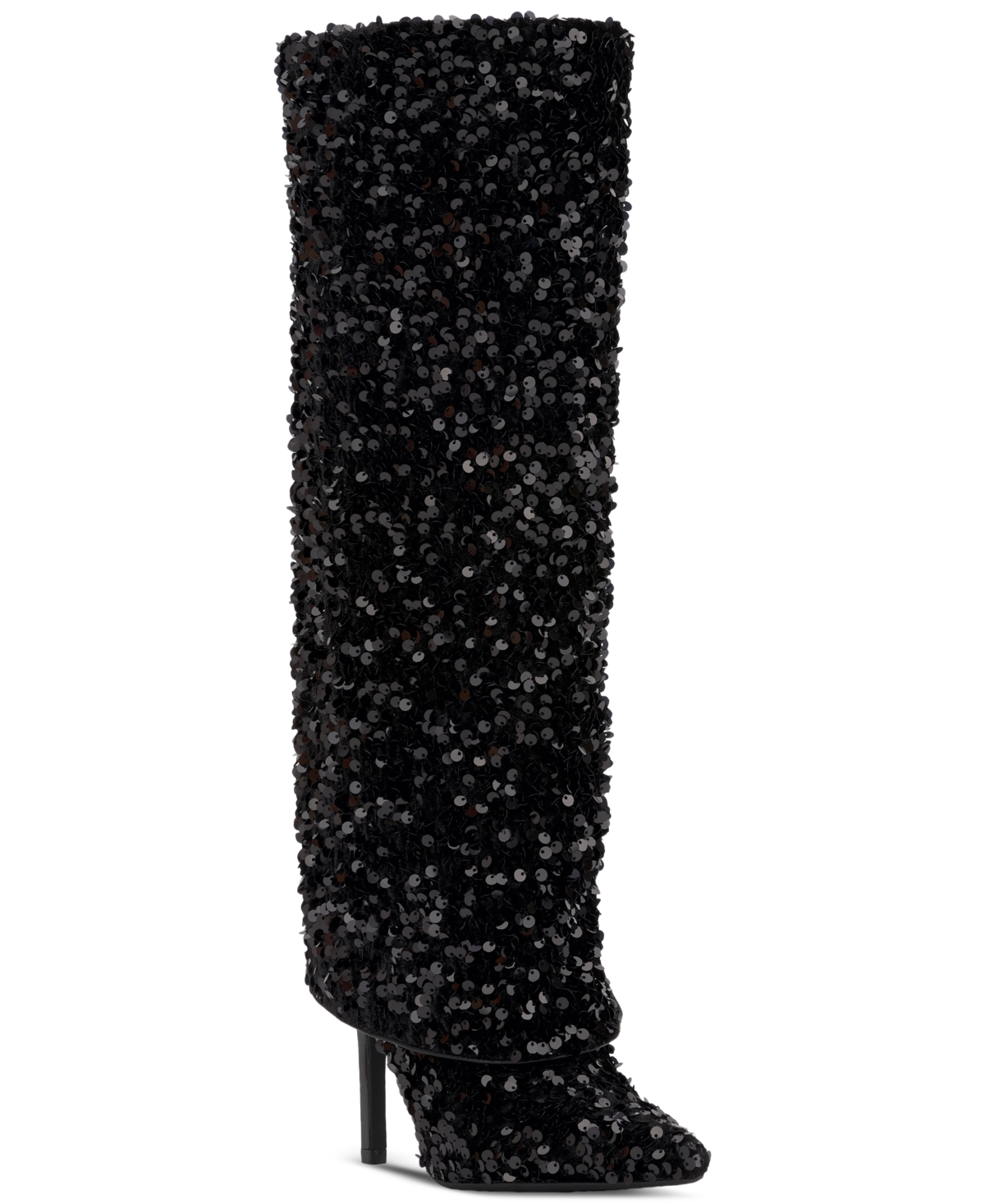 Inc International Concepts Skylar Fold Over Cuffed Knee High Boots, Created For Macy's In Black Sequins