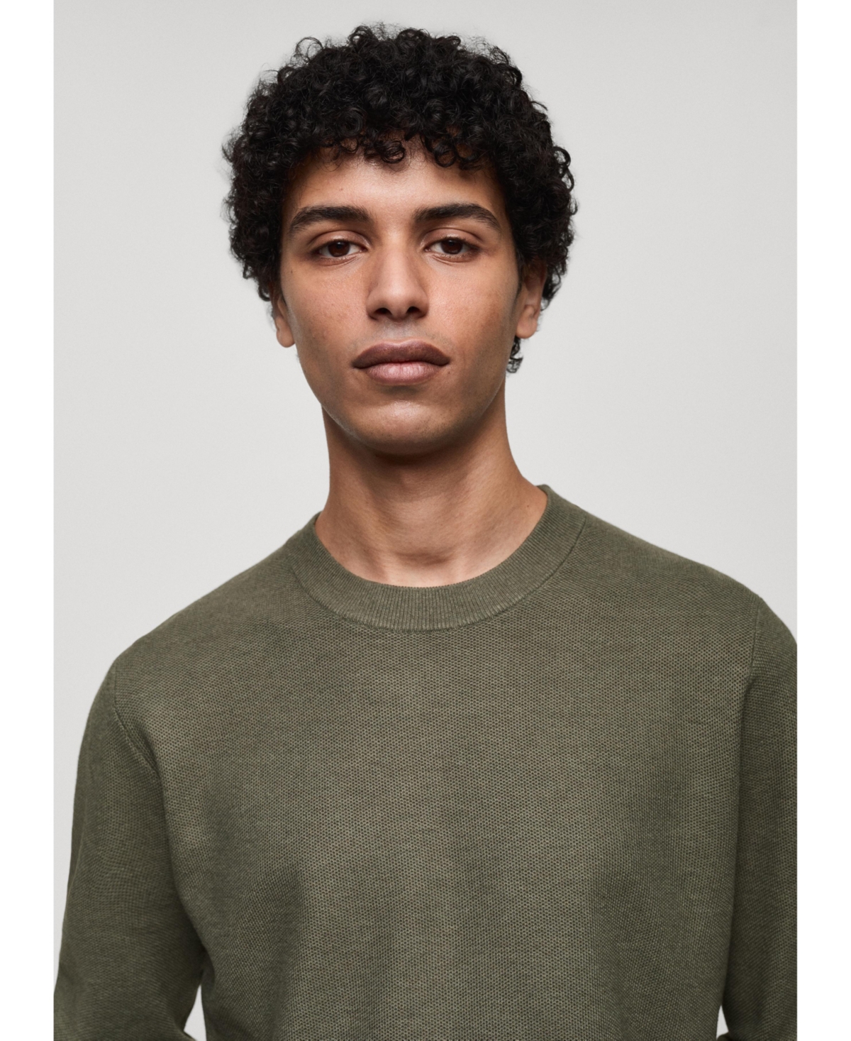 Mango Microstructure Crewneck Sweater In Sand