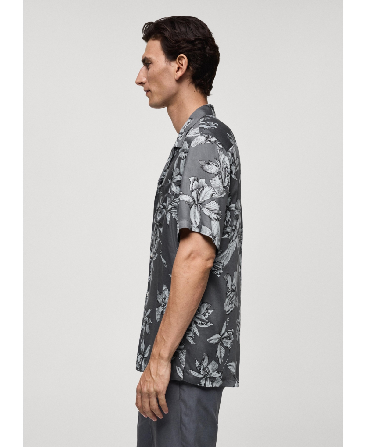 Mango Men's Hawaiian-print Shirt In Charcoal