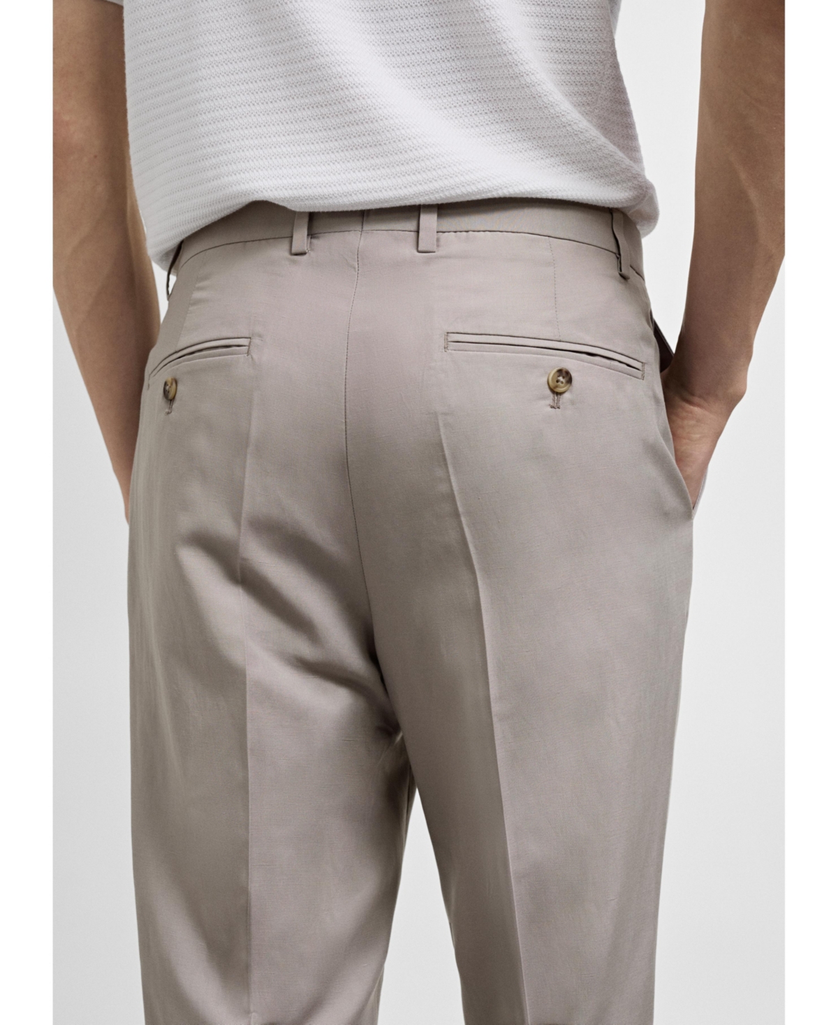 Mango Men's Linen-Blend Suit Pants -Pastel Gray