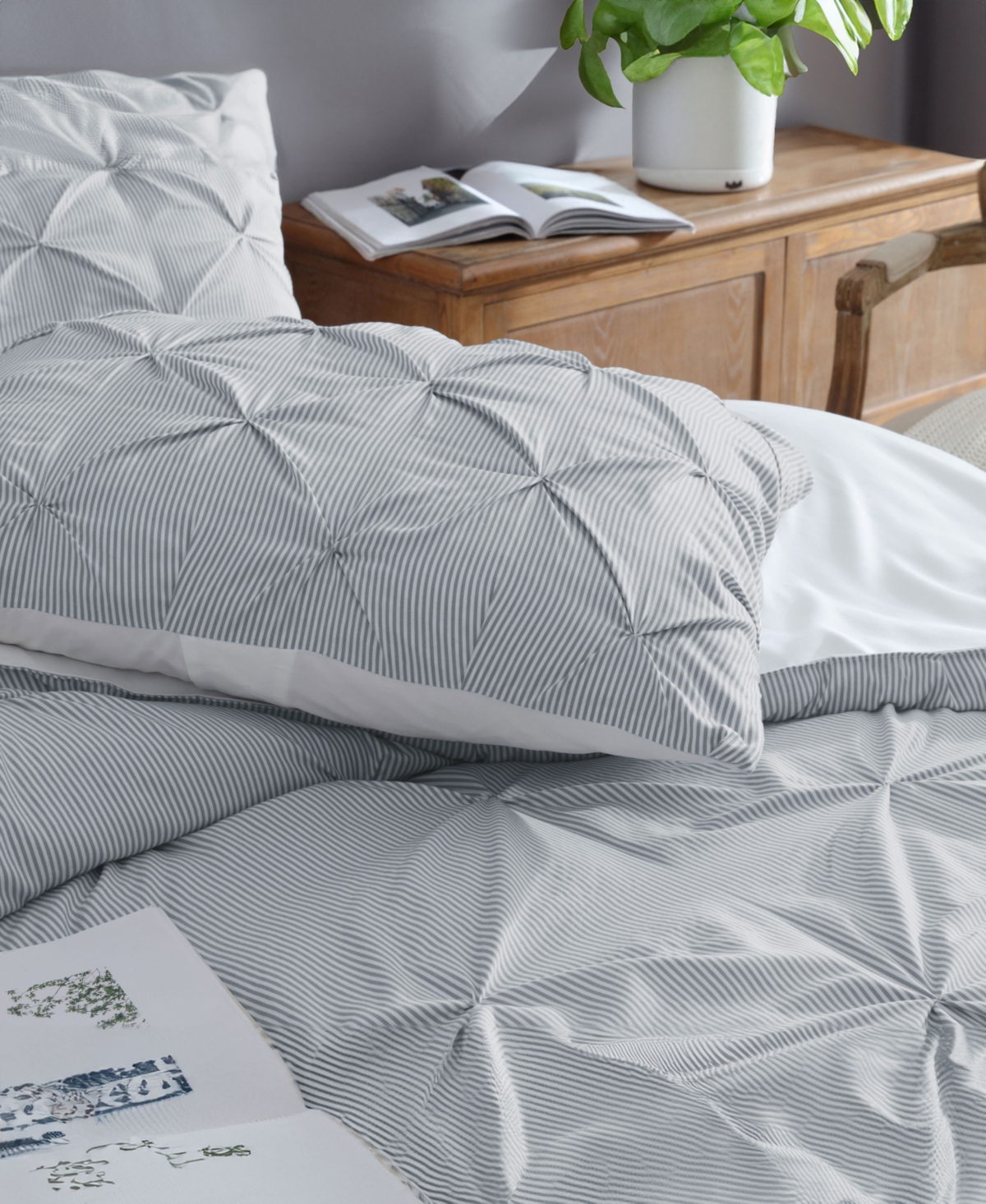 Swift Home Classic Stripes Pintuck 2-pc. Comforter Set, Twin In Grey