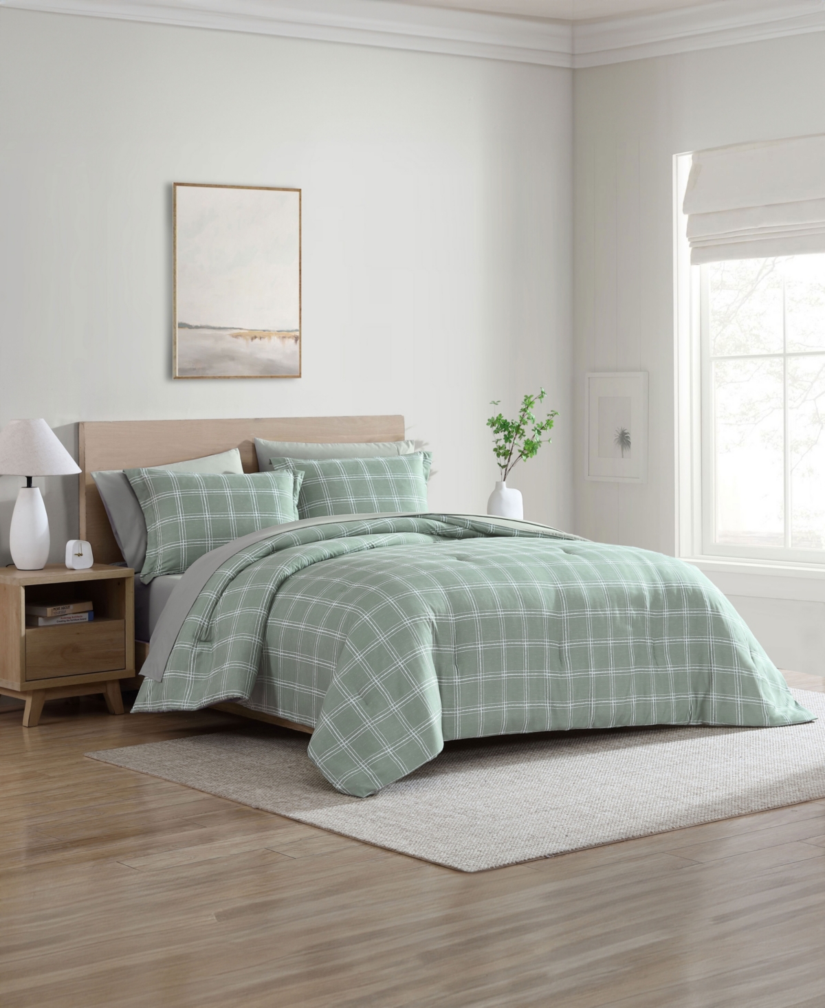 Swift Home Grid Plaid Reversible 7-pc. Comforter Set, Queen In Green