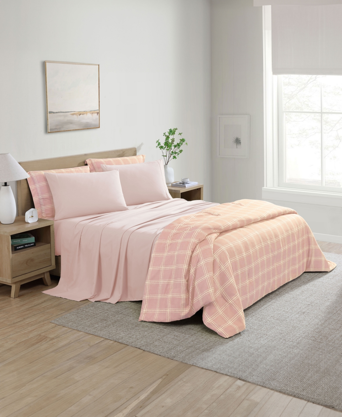 Swift Home Grid Plaid Reversible 7-pc. Comforter Set, King In Pink