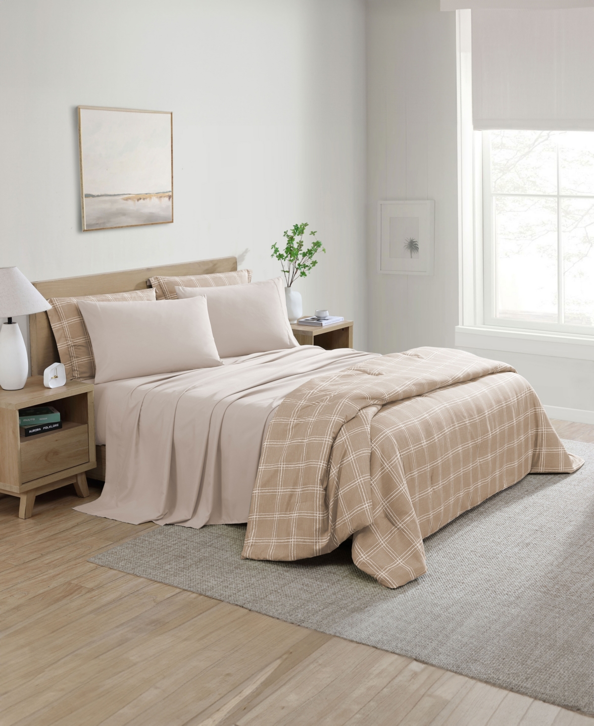 Swift Home Grid Plaid Reversible 7-pc. Comforter Set, Queen In Taupe