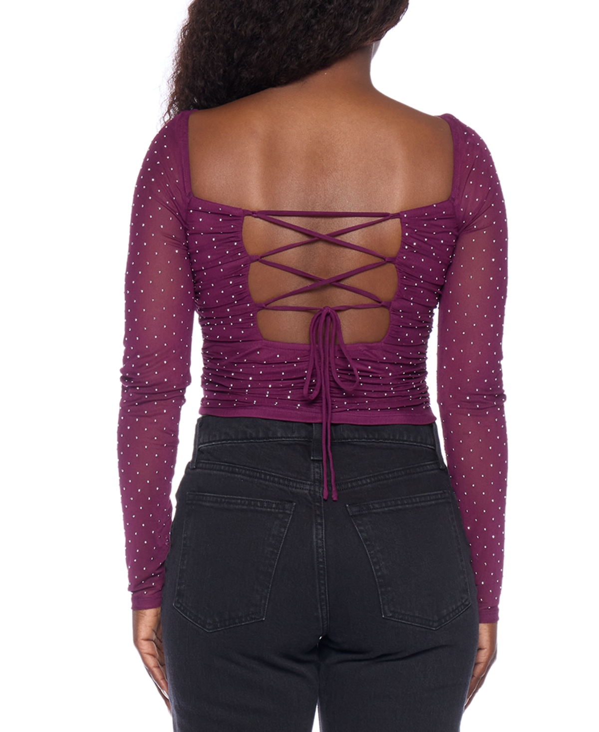 City Studios Juniors' Studded Lace-Up Square-Neck Top