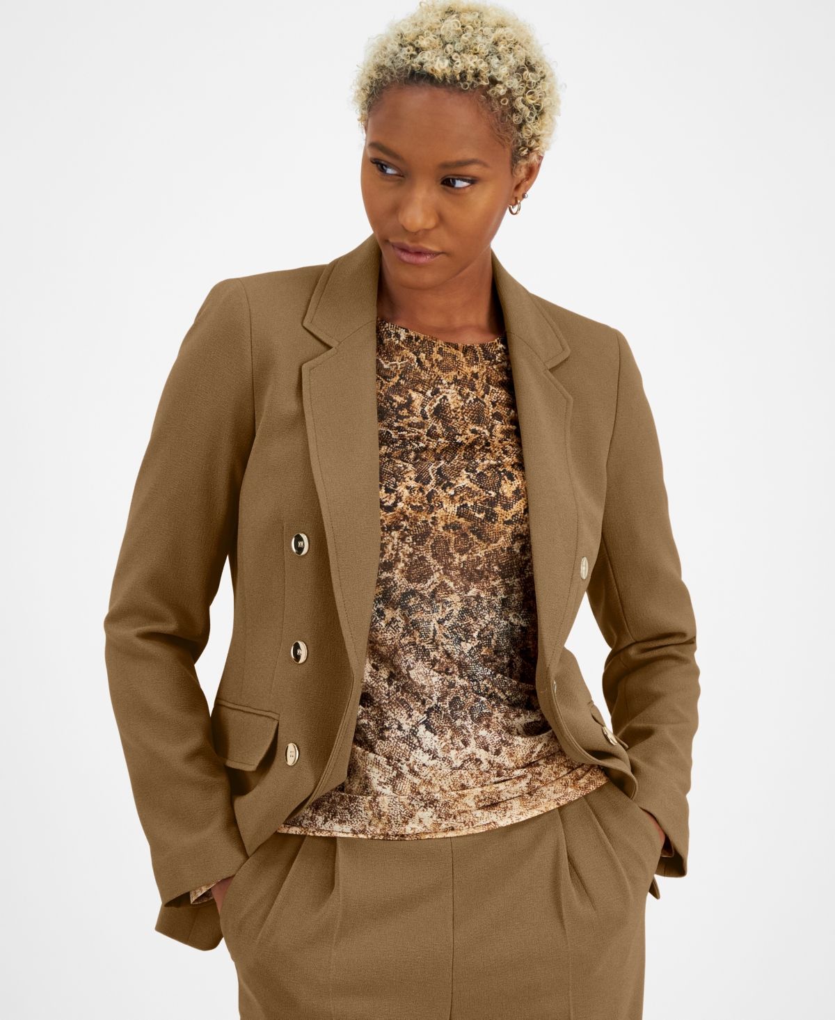 Bar Iii Women's Textured Crepe Notch-Lapel Faux-Double-Breasted Blazer, Created for Macy's