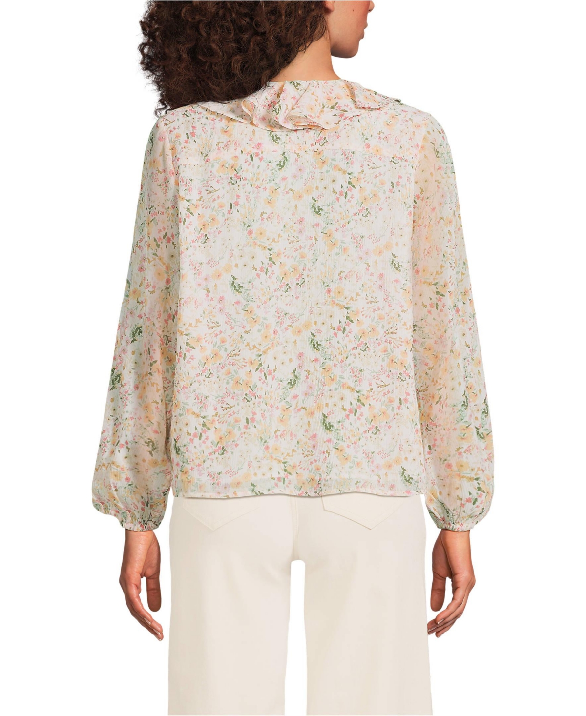 Lands' End Women's Chiffon Ruffle Front Pleated Blouse