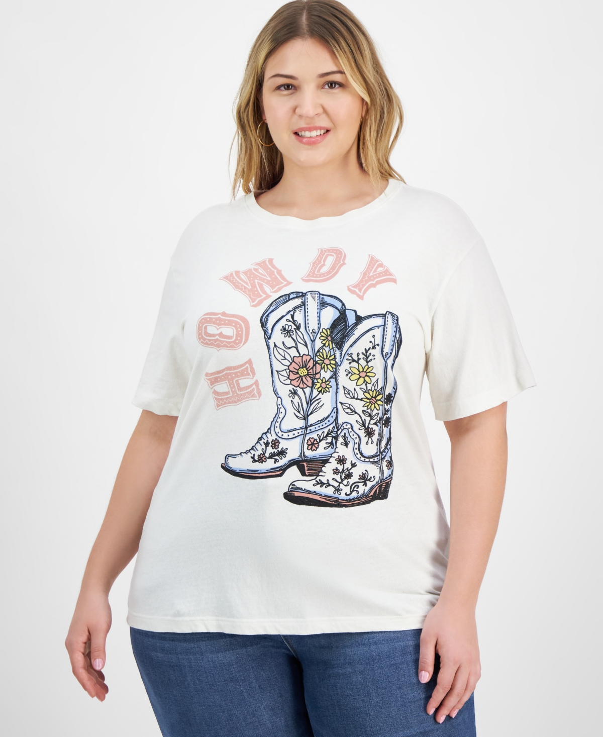 Rebellious One Trendy Plus Size Cotton Howdy T-shirt In Antique White