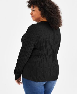 Plus Size Cotton Cable-Knit Crewneck Sweater, Macy's Exclusive