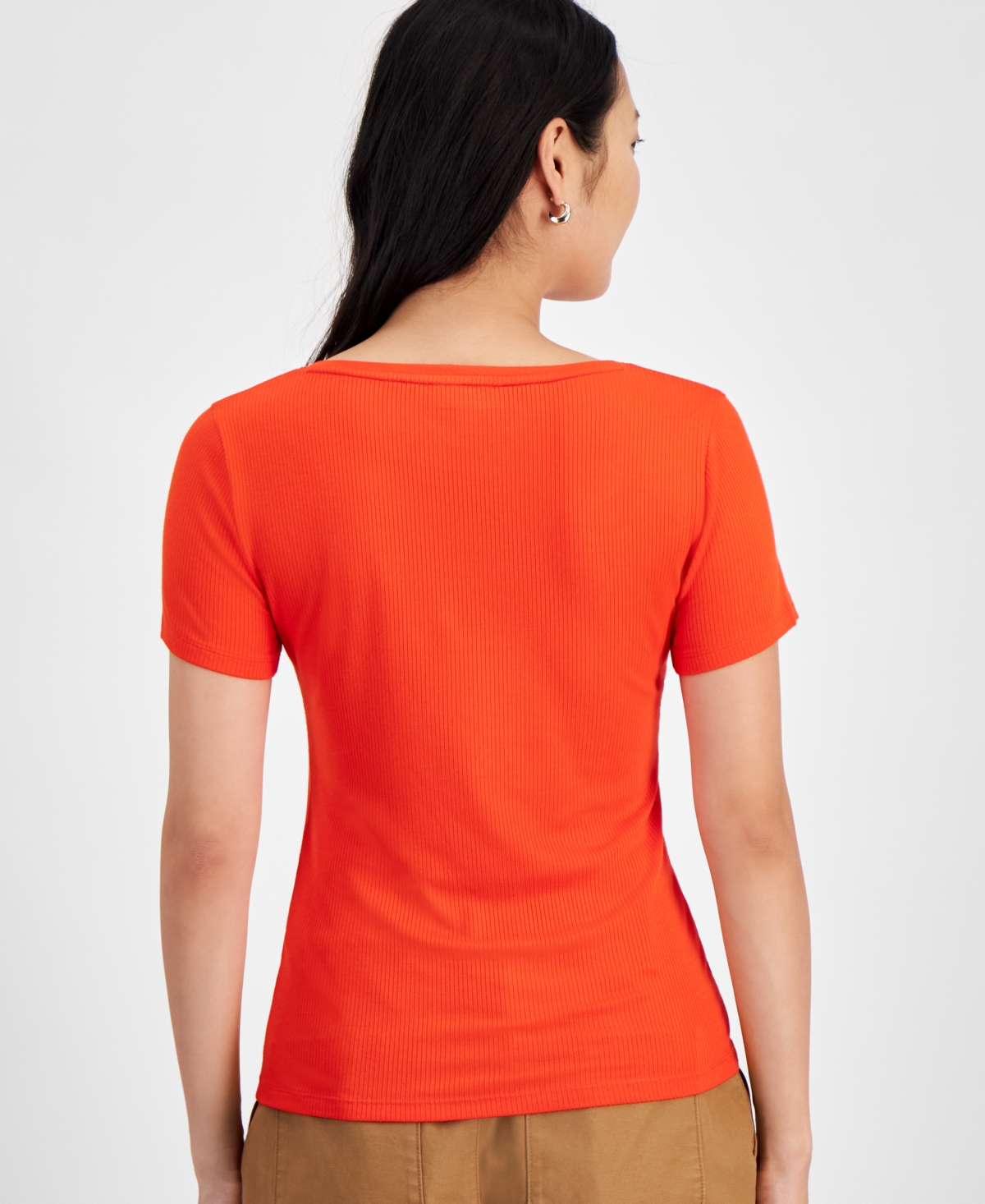 On 34th 's Women's Knit Square-neck Top, Created For Macy's In Fiery Red